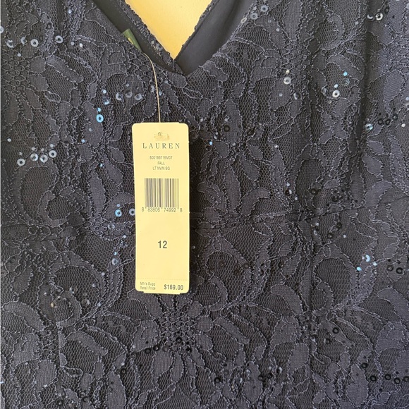 Ralph Lauren Blue Sequin Asymmetrical Midi Dress - Picture 3 of 3